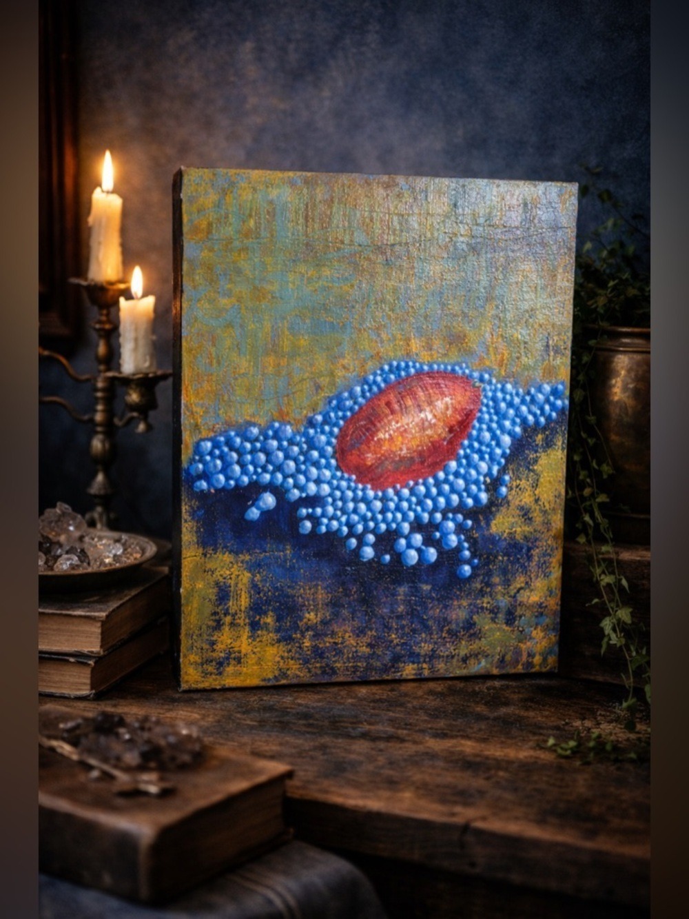 Original Abstract Textured• Blue & Gold Mixed Media • 12x12 Contemporary Art